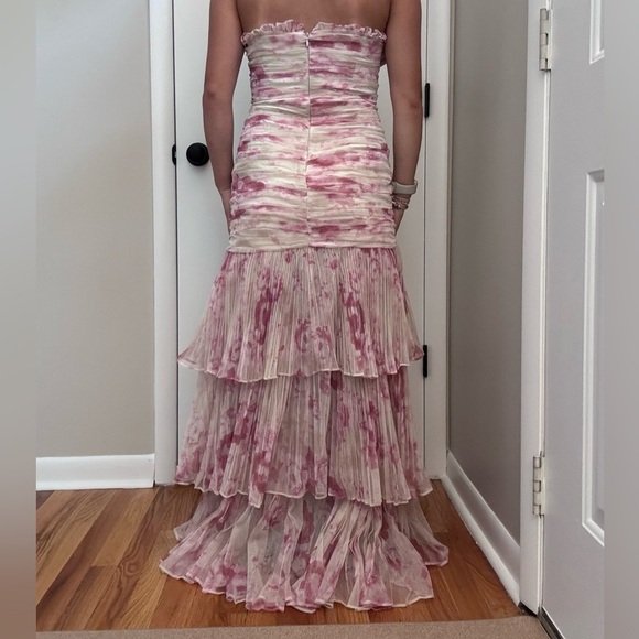 Marchesa Pearl Georgina Chapman strapless Tulle Tiered floral Gown - Picture 3 of 10